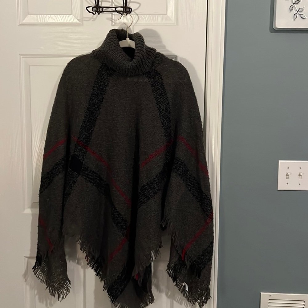 Classic! Jen & Co gray Turtleneck boucle poncho. Plus 1x-3x nwot